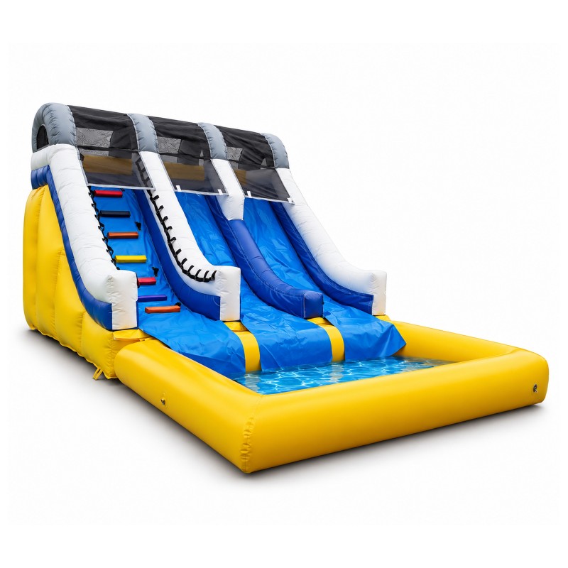 Tobogán Acuático Doble TR21 con dos pistas de deslizamiento y piscina